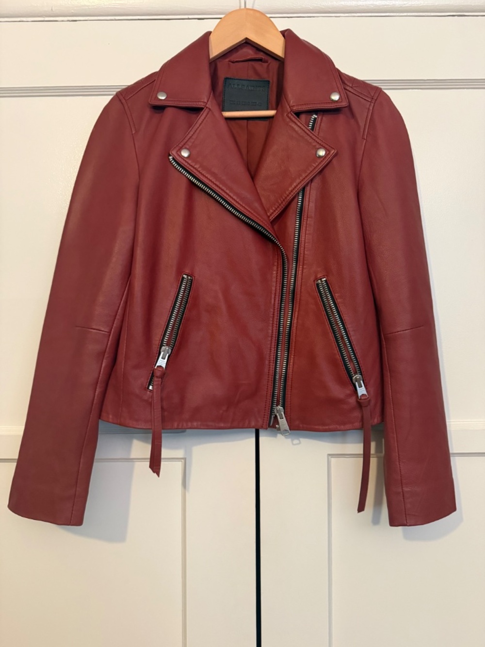 AllSaints Darby Leather Jacket Size 8 Red